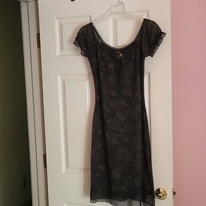 Up Front Black Dress with Floral Glitter Design